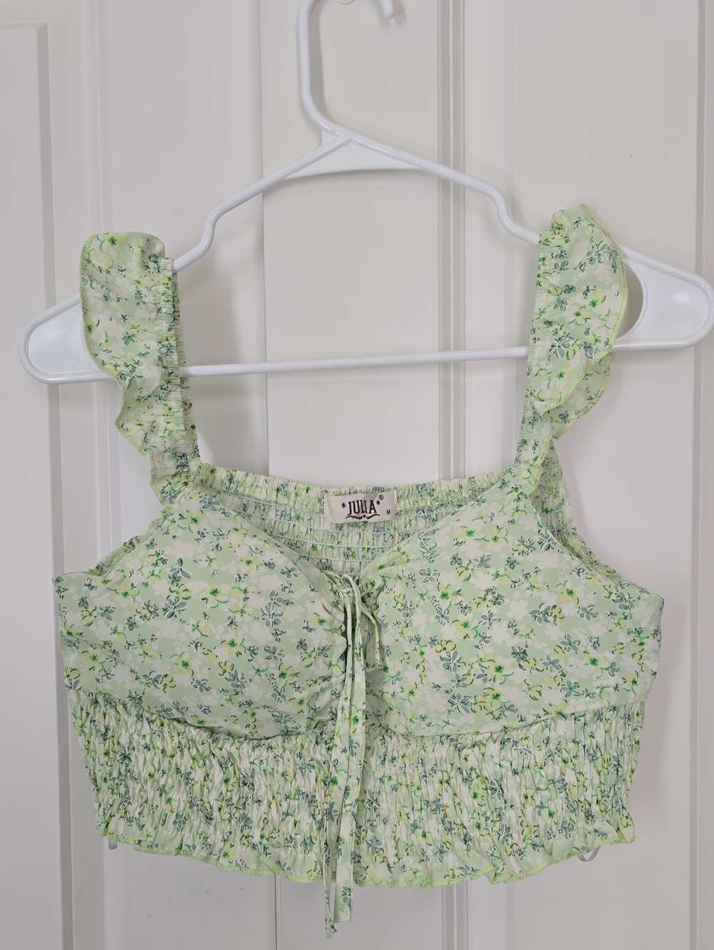 Womans Green Floral Smocked Crop Top